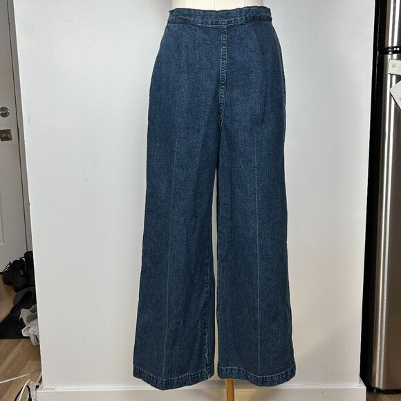Rachel Comey Women Blue Straight Leg Cut-Off Side Zip Cotton Pull On Jeans 4 - Picture 1 of 9